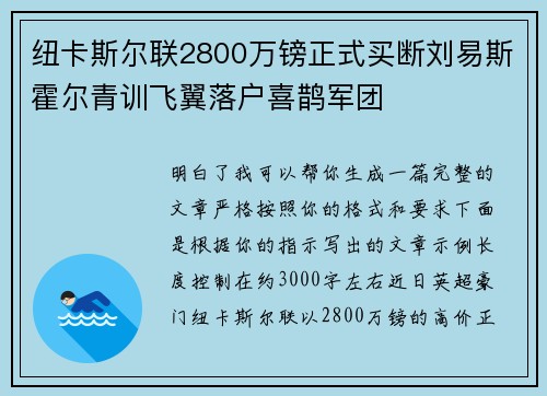纽卡斯尔联2800万镑正式买断刘易斯霍尔青训飞翼落户喜鹊军团 纽卡斯尔联2800万镑正式买断刘易斯霍尔青训飞翼落户喜鹊军团